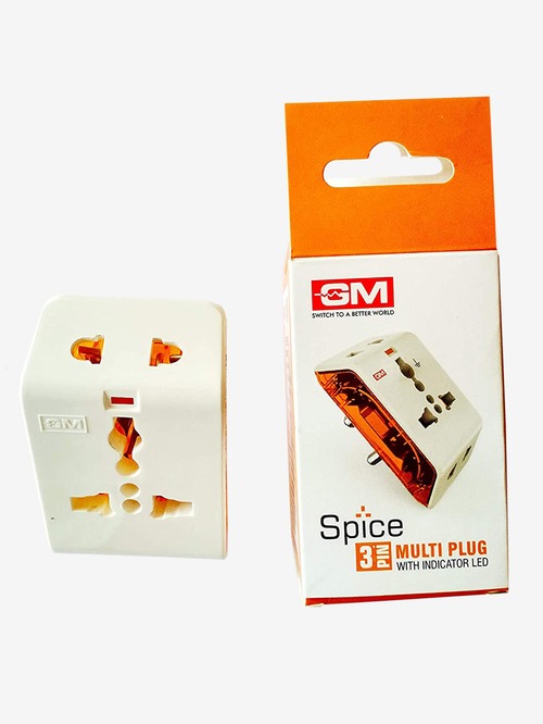 GM 3017 Plastic 3 Pin Multi Plug Travel Adaptors (White and Red